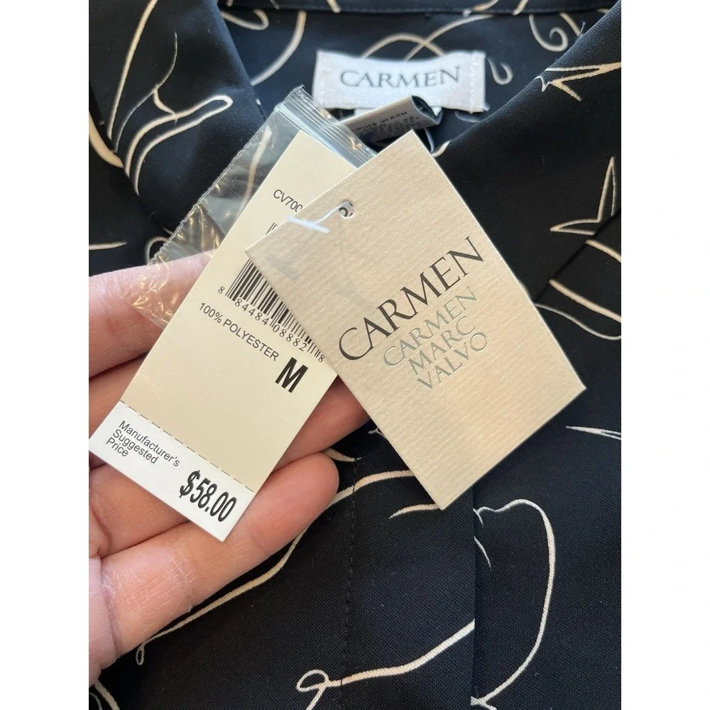 Carmen Marc Valvo Women's Size M Button Up Shirt‎ Top NWT Faces Silhouettes Cats